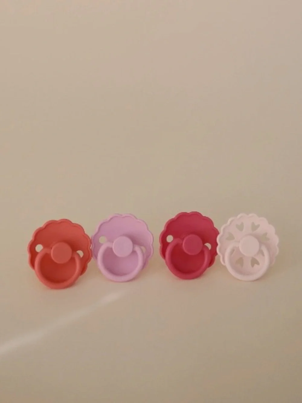 FRIGG Infant plastic, rubber nipple Pacifiers - Pink, Coral, Dusty Rose 4-Pack